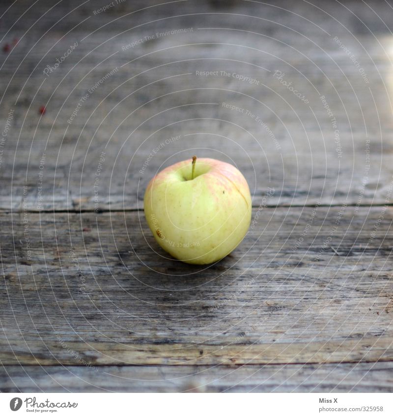 Simple Food Apple Nutrition Organic produce Vegetarian diet Fresh Healthy Small Delicious Juicy Sour Sweet Apple stalk Wooden table Individual 1 Colour photo