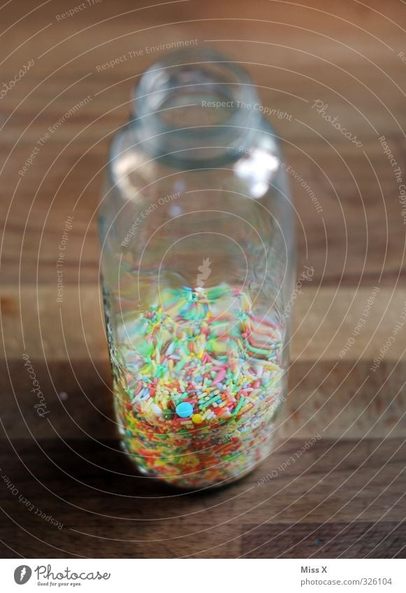 Sprinkles in glass Food Candy Nutrition Delicious Sweet Multicoloured Coulored sugar candy Granules Sugar Decoration Glass Storage tank Cooking Ingredients