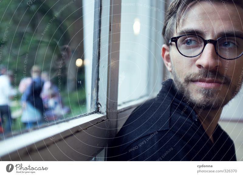 detachment Lifestyle Harmonious Relaxation Calm Living or residing Human being Young man Youth (Young adults) Face 18 - 30 years Adults Window Eyeglasses