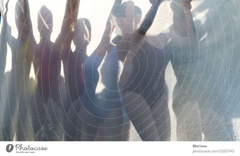dancers figure behind transparent fabric Human being Body Crowd of people Dance Ballet Multicoloured mystery Woman Colour Shadow child Performance