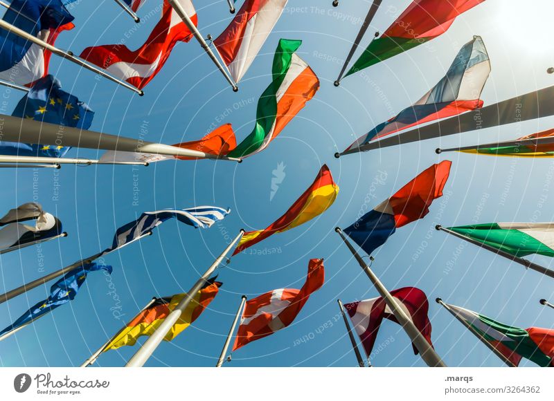 European Flags Cloudless sky Politics and state Worm's-eye view Perspective International Austria France Greece Germany Many Portugal Business Denmark Spain