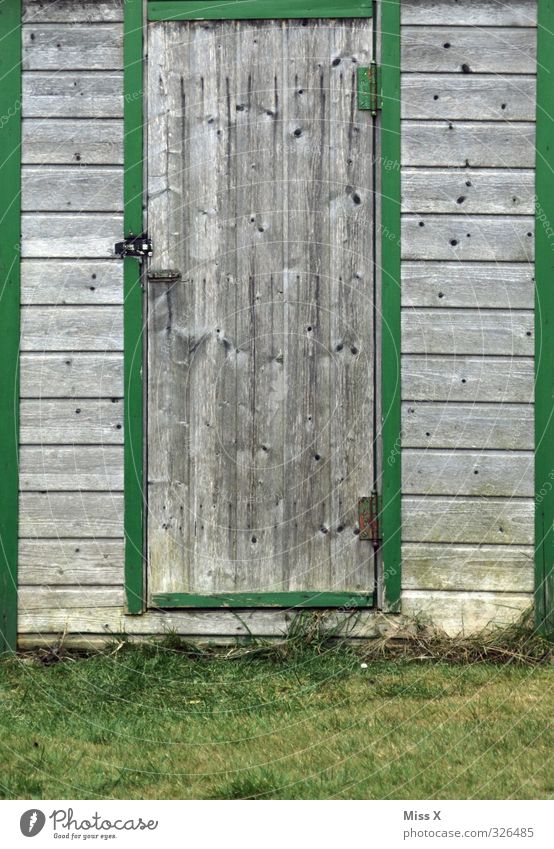 Door V Living or residing Flat (apartment) Garden Meadow Hut Old Wooden door Barn Gardenhouse Closed Colour photo Exterior shot Pattern Structures and shapes