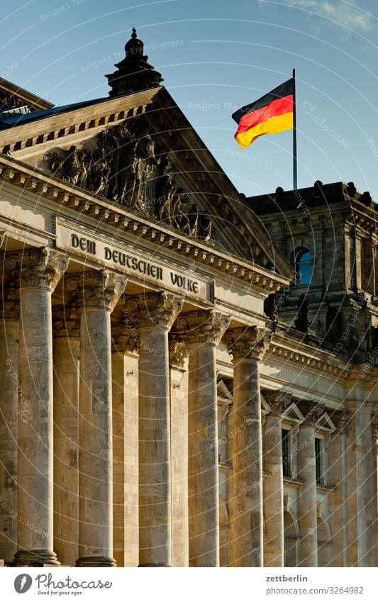 Reichstag with German flag Architecture Berlin Germany German Flag Capital city Downtown Parliament Government Seat of government Government Palace Spree