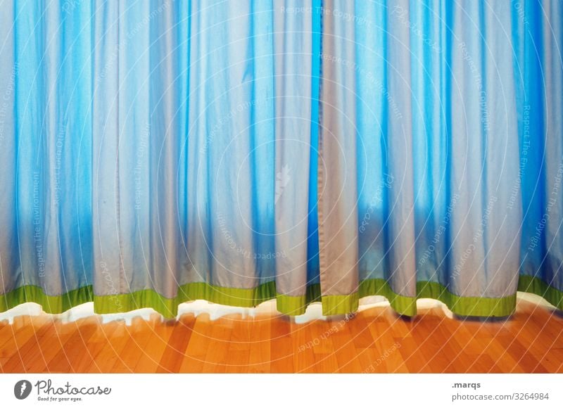 shrouded Curtain Drape Blue Parquet floor Hang Folds Screening mask sb./sth. Envelop Structures and shapes Living or residing