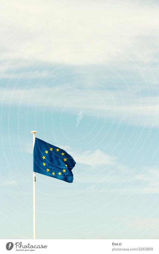 Flag of the European Union Sign Blue Agreed Force Attachment European flag Star (Symbol) Blow Sky Clouds Colour photo Exterior shot Deserted Copy Space right