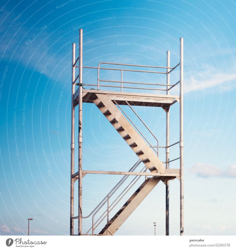 When we climb... Elements Sky Beautiful weather Stairs Tall Scaffold Ladder Free Perspective Tower Work and employment Build Blue Colour photo Exterior shot