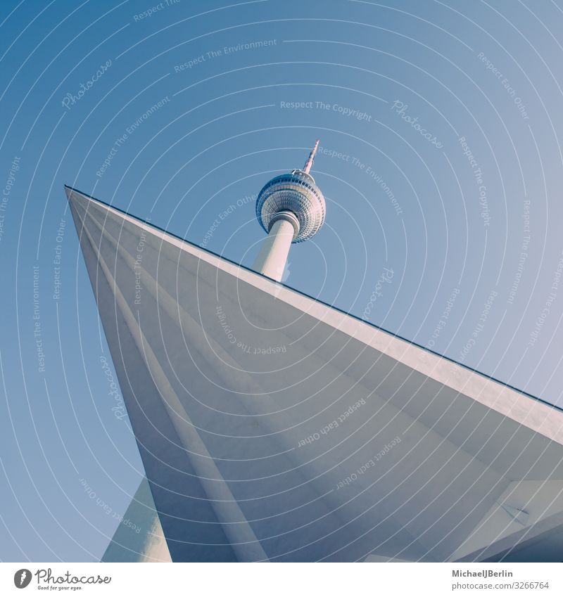 Berlin TV Tower against the sun Germany Mitte TV tower architecture blue bright central city day day light flares huge landmark large life looking up outdoors