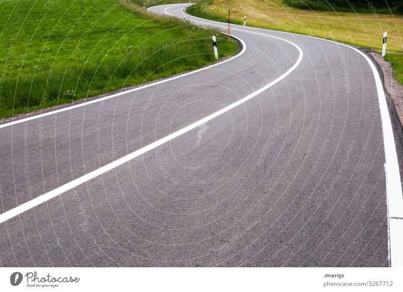 curve Street Country road Curve Meadow overland trip Curved Summer Beautiful weather Traffic infrastructure travel Mobility Perspective