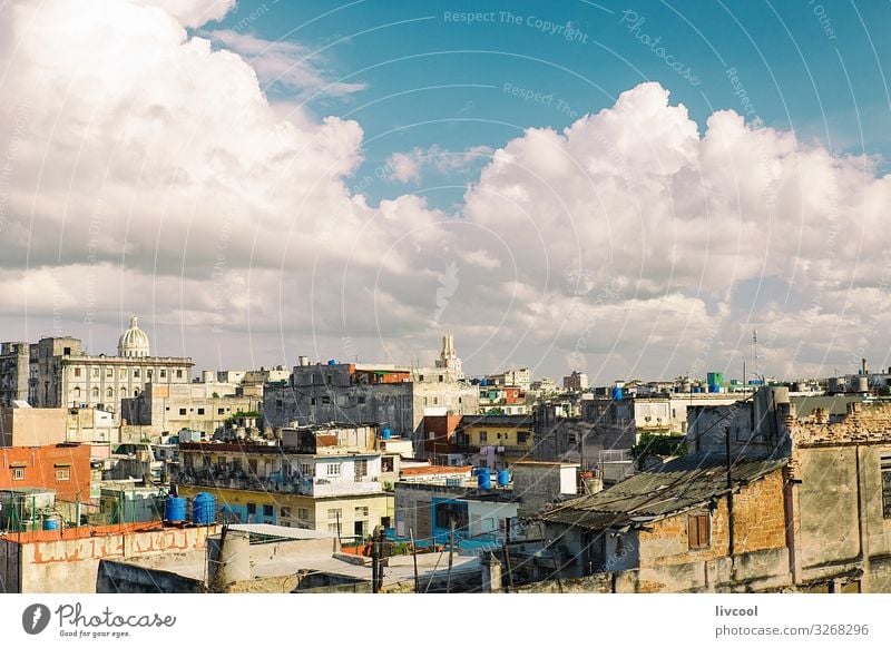 View of the rooftops of Havana, Cuba Lifestyle Beautiful Relaxation Sun House (Residential Structure) Landscape Sky Clouds Small Town Skyline Building