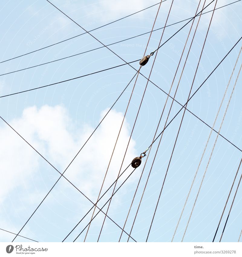 Seilschaften (III) Sky Clouds Beautiful weather Navigation Sailboat Sailing ship Rope On board Line Network Esthetic Experience Accuracy Help Inspiration