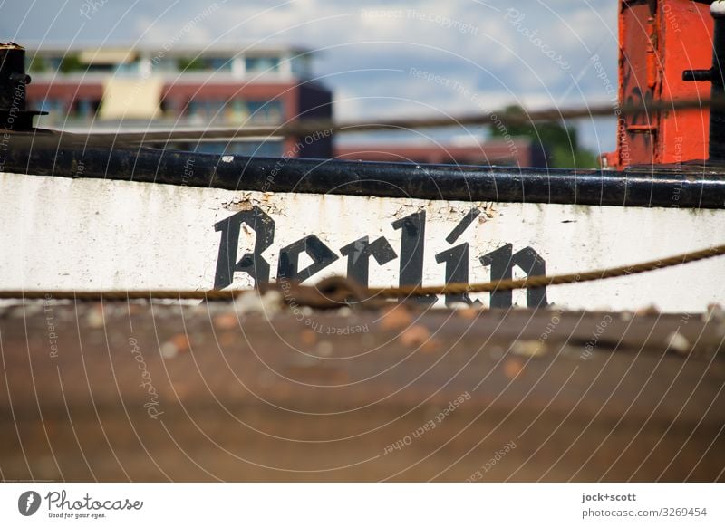 Investor Berlin Beautiful weather Inland navigation Watercraft Jetty Characters Name Typography Edge Historic Nostalgia Style Past Ravages of time Outstanding
