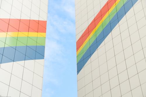 Rainbow colors facade Sky Facade Fire wall Decoration Cladding Stripe Positive Warmth Agreed Tolerant Creativity Quality Symmetry Column Equal Detail Abstract