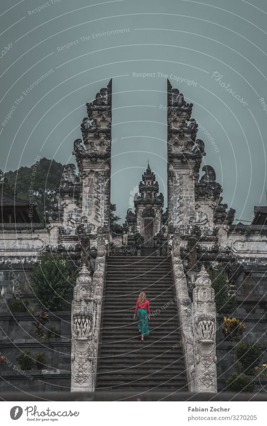 Lempuyang Temple on Bali in Indonesia Architecture Culture Stairs Tourist Attraction Going Walking Esthetic Gray Red Respect Vacation & Travel