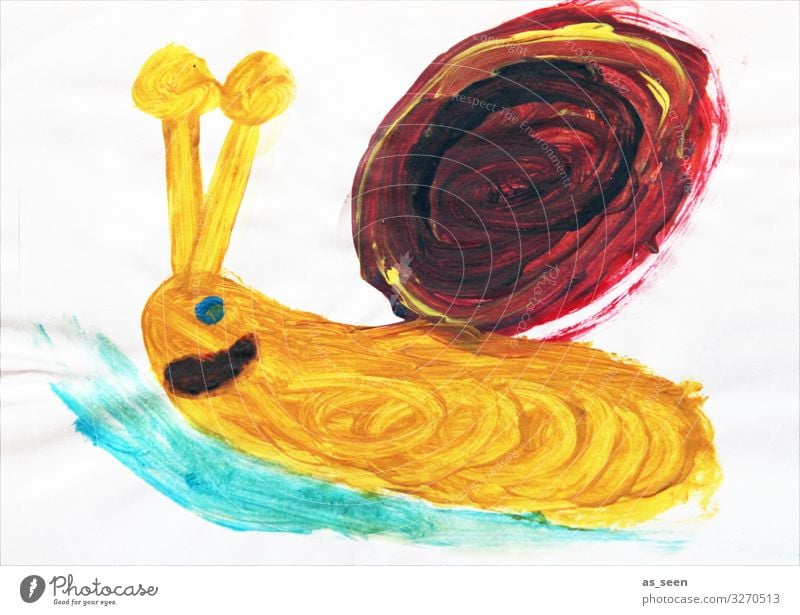 racing snail Parenting Education Kindergarten Child Art Youth culture Animal Snail 1 Smiling Authentic Cute Yellow Red Turquoise White Emotions