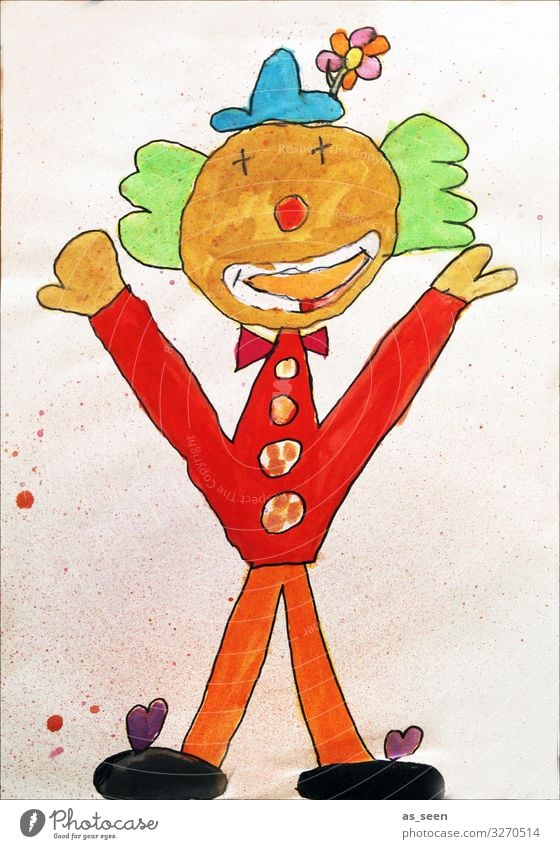 clown Parenting Education Kindergarten Child Infancy 1 Human being Art Work of art Painting and drawing (object) Smiling Happiness Positive Blue Multicoloured