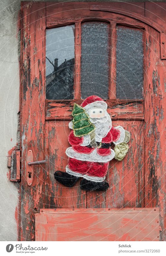 Santa Claus Decoration Christmas & Advent Door Friendliness Green Pink Red announcement Welcome Christmassy garlands Varnish dilapidated Old cracks replace