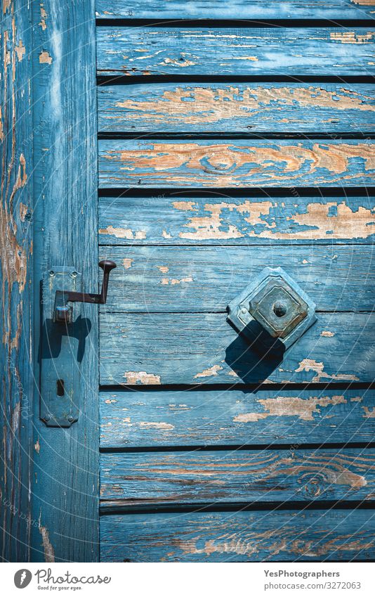 Antique blue door close-up. Doorknobs and aged wooden door. Architecture Facade Wood Old Retro Tradition Germany Ancient architecture details background