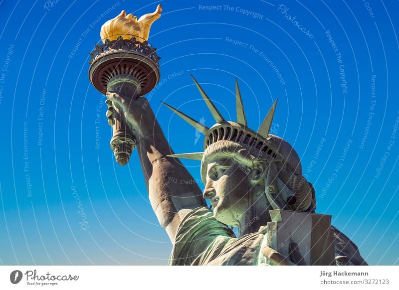 American symbol - Statue of Liberty. New York Freedom Culture Sky Places Monument Old Historic Tall Green Independence Americas USA City Crown destinations