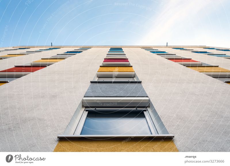 Colour spectrum on facade Sky Facade variegated Spectrum White Window dwell apartment building Town Tall Worm's-eye view