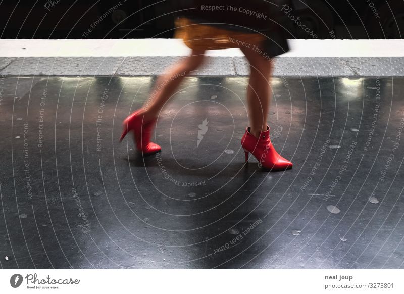 Clicking red heels Lifestyle Shopping Elegant Night life Feminine Woman Adults Legs Feet Paris Passenger traffic Rail transport Underground High heels