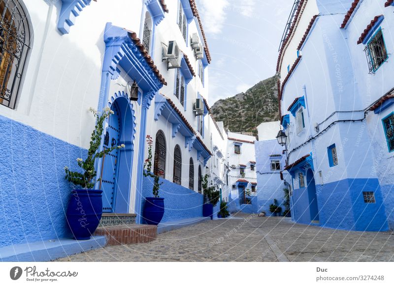 Blue city Chefchaouen Vacation & Travel Religion and faith Tradition architecture house street town City sky window alley old narrow Horizontal blue color image