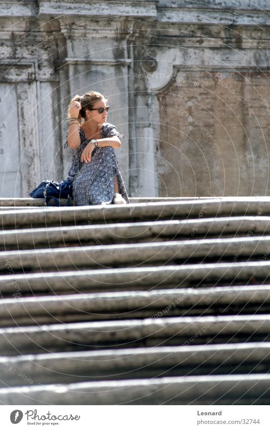 staircase Woman Break Calm Human being Rome Italy Ladder Stairs Sit step sun