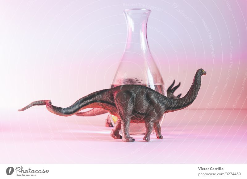 dinos and a glass of water with a pink background Glass Cool (slang) Simple Elegant Exotic Fantastic Fresh Colour photo Multicoloured Interior shot Studio shot