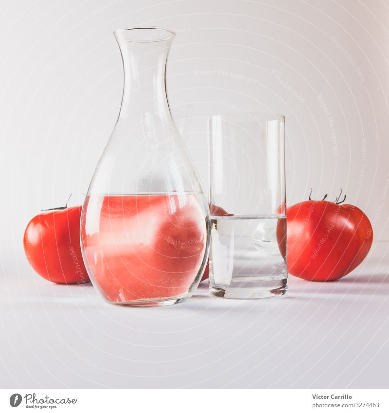 Tomatos behind tow glasses of water Vegetable Nutrition Glass Esthetic Cool (slang) Elegant Cheap Hip & trendy Beautiful Natural Original Positive Colour photo