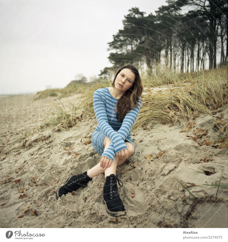 Young woman sitting on Baltic Sea dune Style Joy Beautiful Life Trip Adventure Youth (Young adults) Adults 18 - 30 years Landscape Plant Autumn