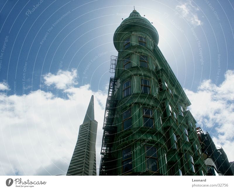 San Francisco Building Clouds Window Green High-rise Sky Architecture Tower Sun Stairs cloud America