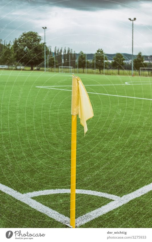 corner flag Playing Ball sports Sporting event Soccer Sporting Complex Football pitch Stadium Meadow Signs and labeling Flag Sports Athletic Yellow Green White