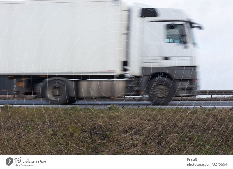 dynamic | truck on the move Street Highway Road traffic Transport Traffic infrastructure Roadside Motoring Means of transport Speed Driving Motion blur Movement
