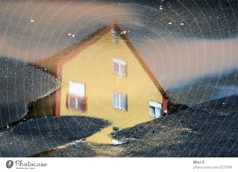 house Water House (Residential Structure) Window Wet Puddle Reflection Street Storm Colour photo Multicoloured Exterior shot Close-up Deserted Sunlight