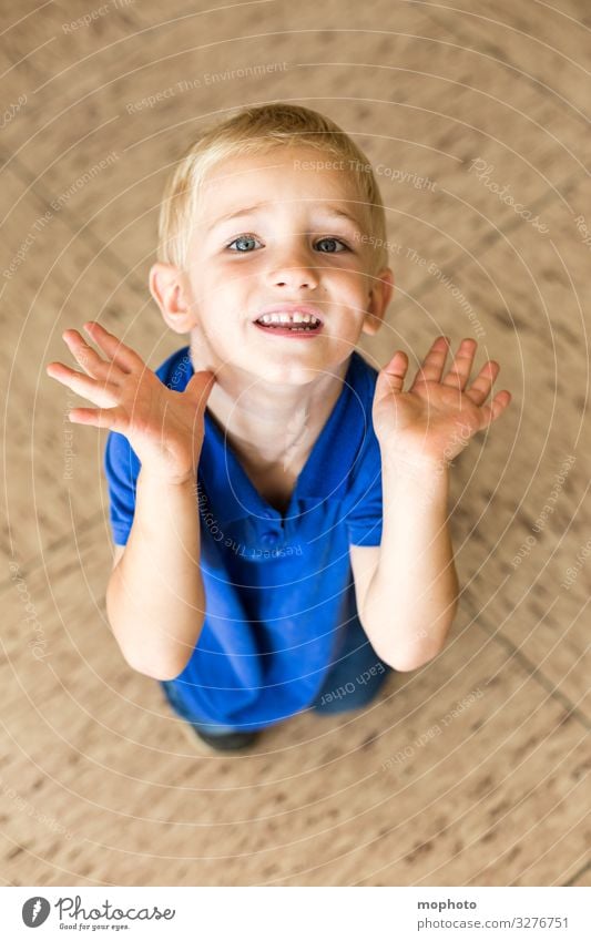 Little boy raises his hands defensively Toddler temporise repulse sb./sth. Protective Fear Arm eyes requesting Looking Looking into the camera Ground Face Force