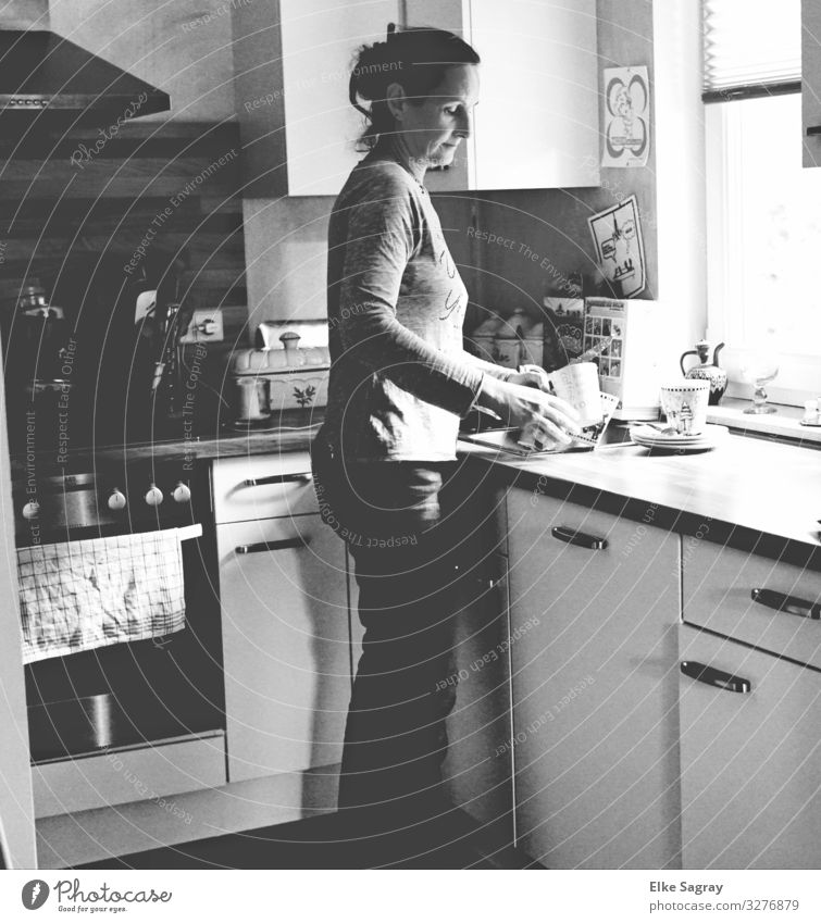In the kitchen -making coffee Human being Feminine Woman Adults 1 30 - 45 years Work and employment Esthetic Natural Contentment Calm Relaxation To enjoy Ease