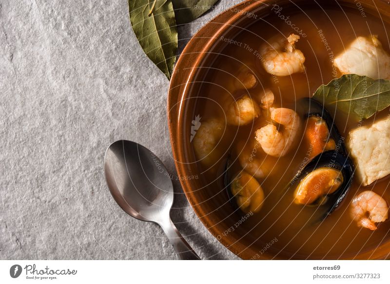 French bouillabaisse soup Cooking Soup Fish Seafood Food Healthy Eating Food photograph Shrimps Prawn skewers Gourmet served recipe Christmas & Advent Plate
