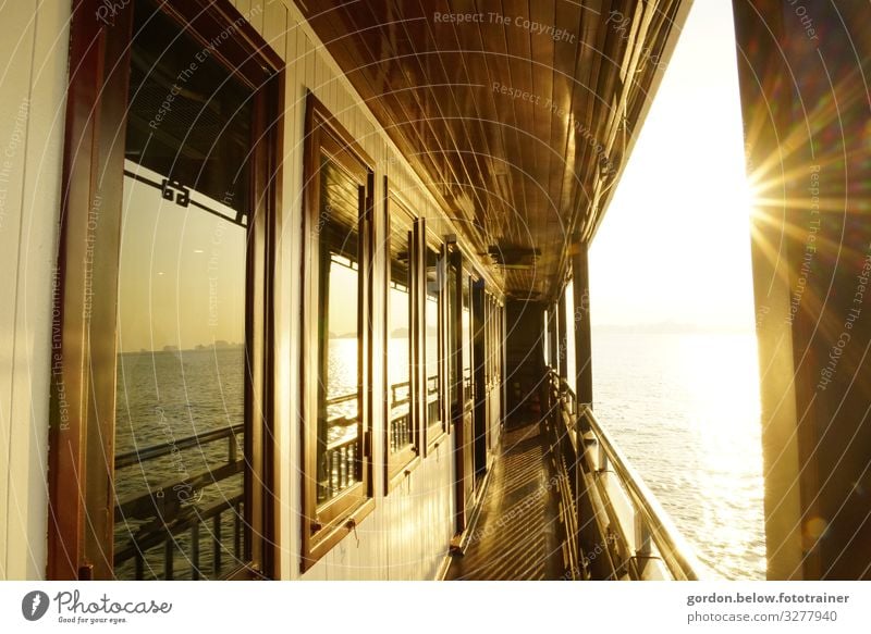 ship deck Elegant Vacation & Travel Tourism Trip Adventure Deserted Window Door Wood Plastic Water Maritime Joy Contentment Culture Navigation Colour photo