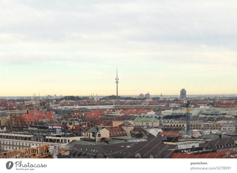View over munich Munich Town Skyline House (Residential Structure) Industrial plant Church Dome City hall Tower Manmade structures Tourist Attraction Landmark