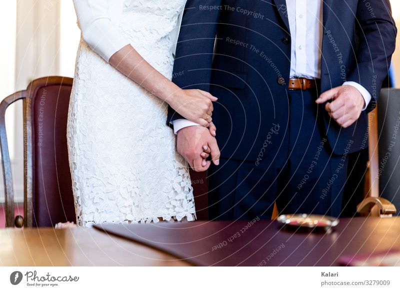 The Bridal Couple Stands During The Wedding Ceremony And Holds Hands