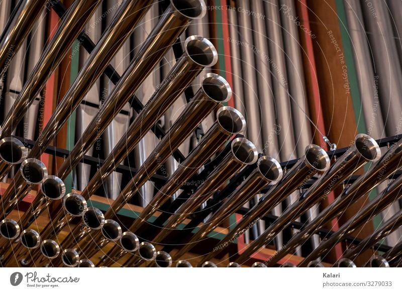 The trumpets of an organ in the church Organ Music church song Church tool Old Pipe inside Craft (trade) organ wind pipe organ toot organist labium Pedal Steel