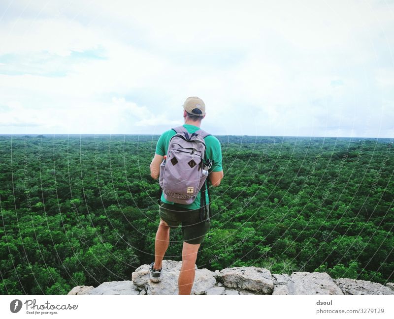 Jungle View Tourism Adventure Far-off places Human being Masculine 1 Nature Observe Vacation & Travel Wanderlust Mexico Yucatan Maya Virgin forest Colour photo