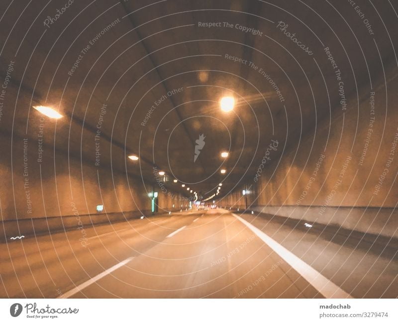 tunnel vision Tunnel car Car journey Transport Mobility Street Traffic infrastructure Road traffic Means of transport Driving Movement Deserted Speed