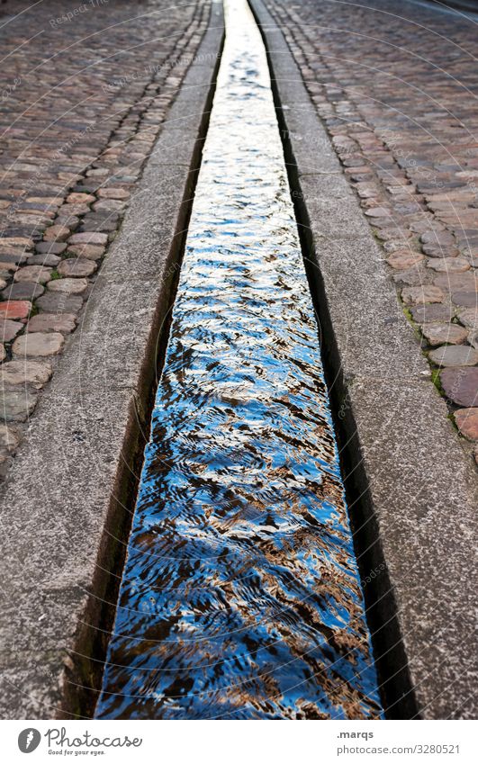 Franconian stream Downtown Pedestrian precinct Brook Water Flow Light Central perspective Gutter brooks Sewer Channel Paving stone Structures and shapes