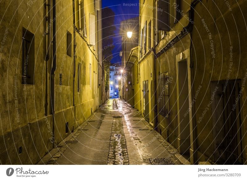 small alley by night in Aix Village Architecture Facade Street Old Aix-en-Provence France Grunge Lantern light narrow narrow street vintage Deserted Morning