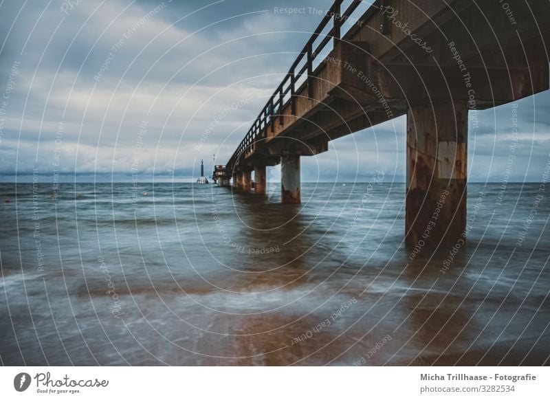 Zinnowitz pier in wind and waves Vacation & Travel Tourism Nature Landscape Water Sky Clouds Weather Wind Baltic Sea Germany Bridge Architecture Sea bridge