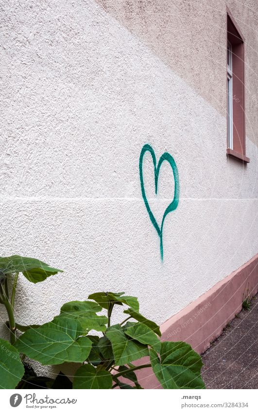 Heart to house wall Symbols and metaphors Graffiti Window leaves Plant Love Display of affection Town Valentine's Day