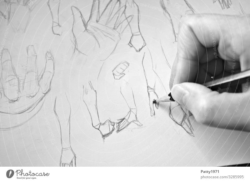 finger exercise Hand Anatomy 1 Human being Art Artist Drawing Conceptual design Pencil Paper Esthetic Creativity Practice Study Black & white photo Close-up