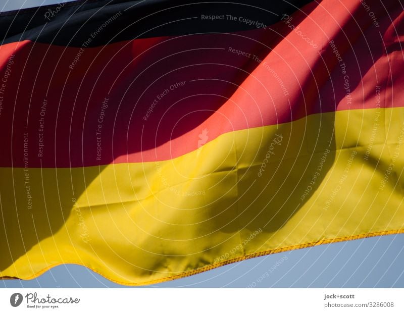 Flag in black red gold Wind Germany Stripe Symbol of the state Ease Cloth Blow Detail Abstract Shadow Ensign German Flag Judder Sign Patriotism German flag