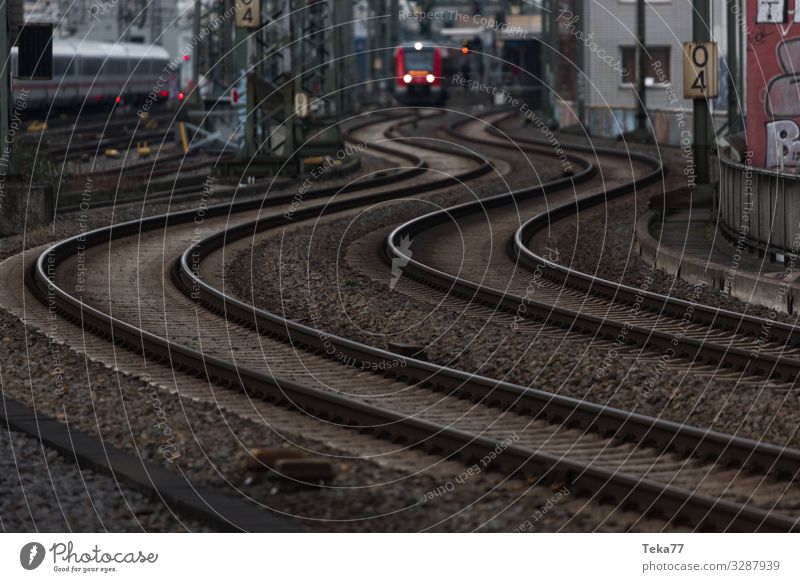 #Curve railway Transport Means of transport Traffic infrastructure Esthetic Railroad Railroad tracks light rail Tram Underground Colour photo