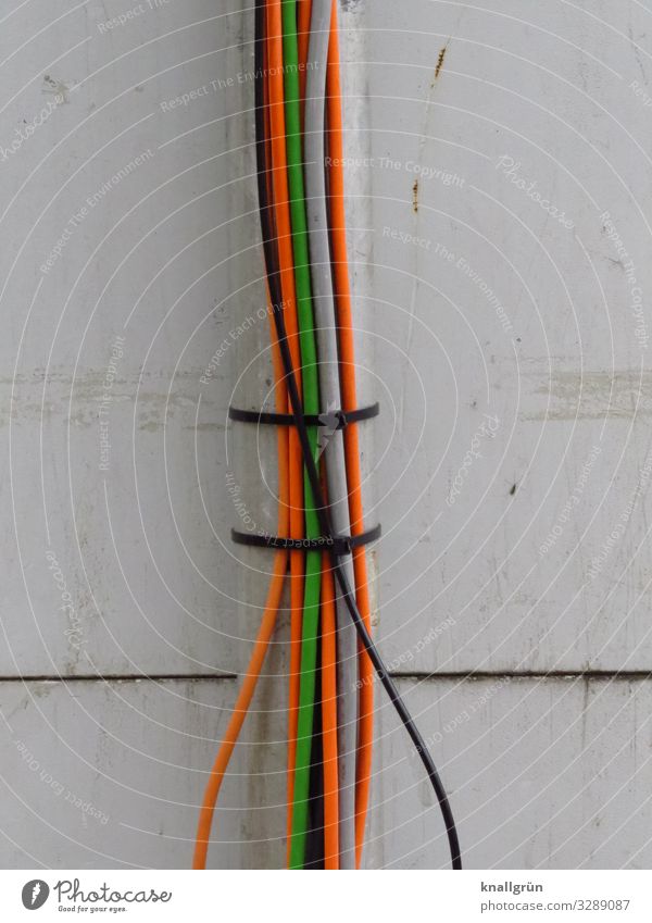 bundled energy Cable strap Multicoloured Gray Energy Communicate Interconnected Colour photo Exterior shot Deserted Copy Space left Copy Space right